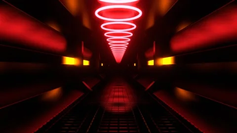 Red and Orange Endless Sci-Fi Corridor with Neon Lighting Background VJ Loop Stock Footage 299807045