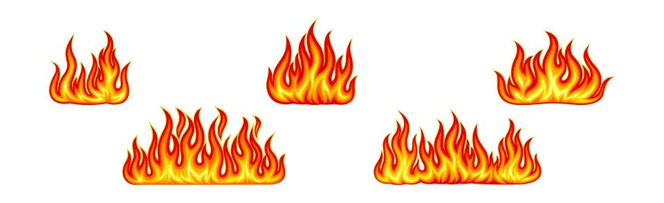 Red and Orange Fire Flame and Hot Blazing Element Vector Set Stock Illustration