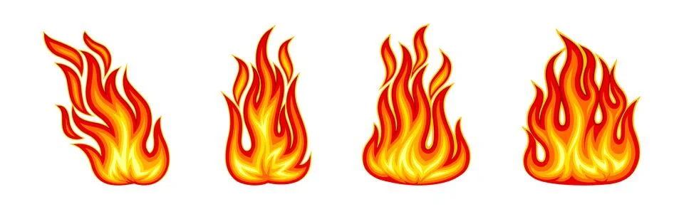 Red and Orange Fire Flame and Hot Blazing Element Vector Set Stock Illustration