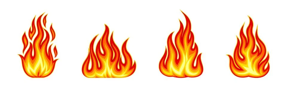 Red and Orange Fire Flame and Hot Blazing Element Vector Set Stock Illustration