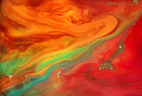 Red and orange fluid pattern with small gold particles. Stock Illustration