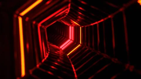 Red and Orange Flying Through the Neon Sci Fi Infinite Tunnel Background VJ  Stock Footage 316899549