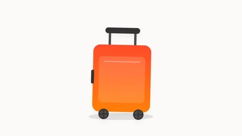 Red and Orange Gradient Travel Suitcase Icon with Rolling Wheels and Bounci.. Видео 346202226