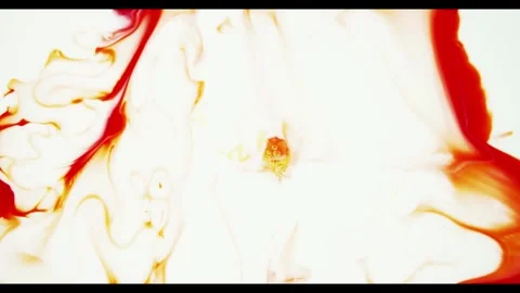 Red and orange ink exploding in white liquid background Video stock 329754331