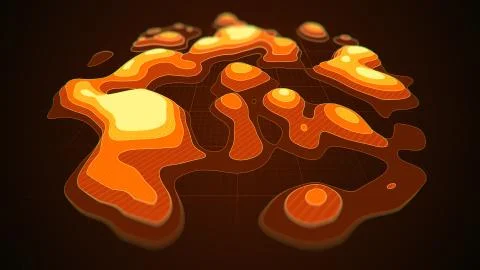 Red and orange layered contour map on grid. Stylized illustration. Stock Illustration