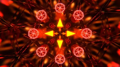 Red and Orange Mirror Abstraction with Neon Triangles Background VJ Loop l 4 Stock Footage 294912909