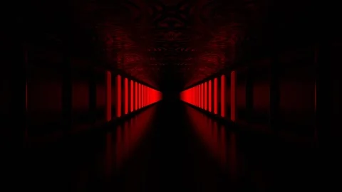 Red and Orange Neon Sci-Fi Alien Corridor Background VJ Loop l 4K Stock Footage 303566441