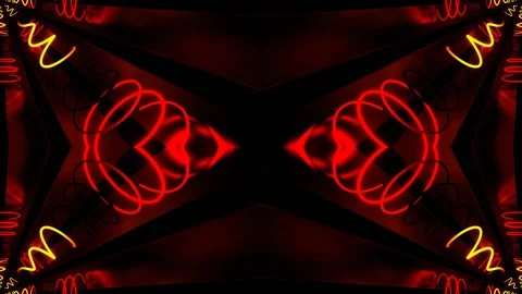 Red and Orange Neon Spirals Kaleidoscope Background VJ Loop in 4K Stock Footage 339699131