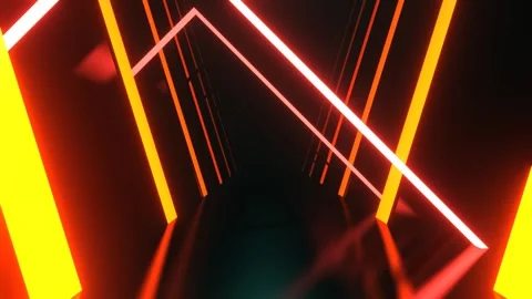 Red and Orange Neon Strobe Corridor with Asymmetrical Frames Background VJ L Stock Footage 302799478