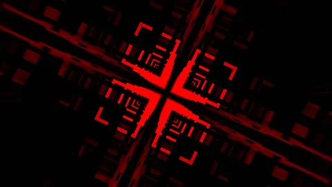 Red and Orange Rhythmic Flashing of Neon Squares in the Endless Tunnel Backg Vidéo 344099271