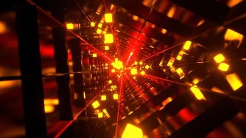 Red and Orange Sci-Fi Triangular Tunnel with Neon Cubes Background VJ Loop l Stock Footage 294912284