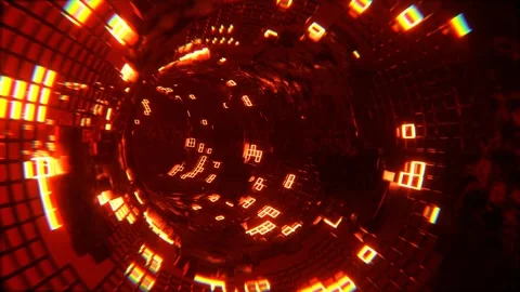 Red and Orange Sci-Fi Torus Tunnel Elements Neon Grid Background VJ Loop l 4 Stock Footage 294915686