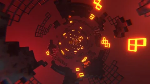 Red and Orange Sci-Fi Tunnel Elements Neon Grid Background VJ Loop l 4K Stock Footage 294916565