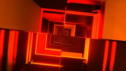 Red and Orange Shape-Shifting Cuber Tunnel Background VJ Loop l 4K Stock Footage 302560520