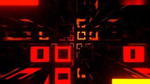 Red and Orange Strobe Abstract Tunnel of Neon Squares Background VJ Loop l 4 Stock Footage 303046090