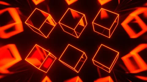 Red and Orange Strobe Neon Twirling Cubes Background VJ Loop in 4K Stock Footage 308534235