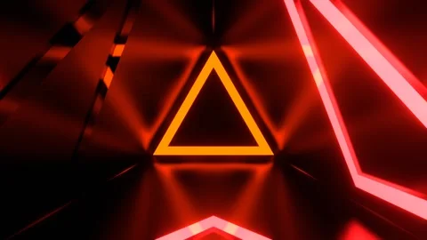 Red and Orange Triangular Corridor with Bright Neon Flashes Background VJ Lo Stock Footage 344099059