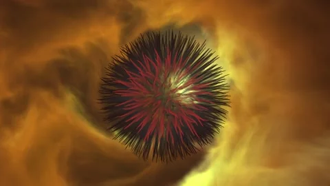 A red and orange virus molecule with long, thin stems Stock Footage 272457489