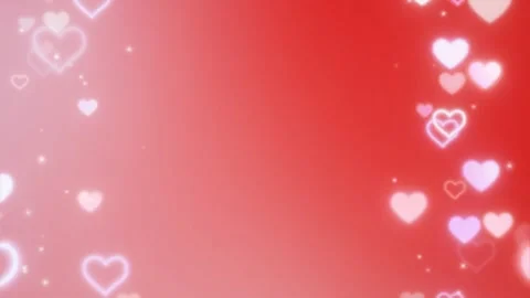 Red and pink background with glowing hearts and glitter particles animation Видео 298036573