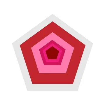 Red and pink concentric pentagon layers abstract background Stock Illustration