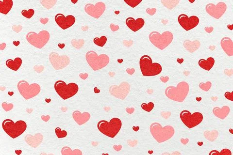 Red and pink hearts pattern on white textured paper background for romantic.. Stock Illustration