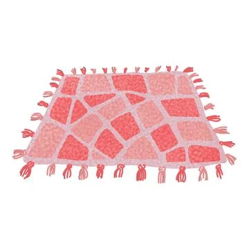 Red and pink patchwork blanket with tassels. Cozy home comfort, handmade quilt 스톡 일러스트