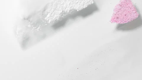 Red and pink powder stencil blown away for blush campaign Stock Footage 336631235