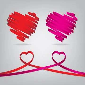 Red and pink satin glossy ribbon heart Ilustração Stock
