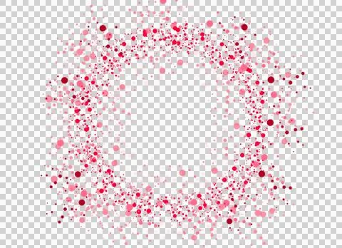 Red and pink scattered dots forming a round festive frame, romantic valentine Ilustración de archivo