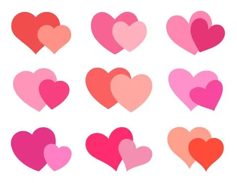 Red and pink set double hearts isolated on white Stock Illustration