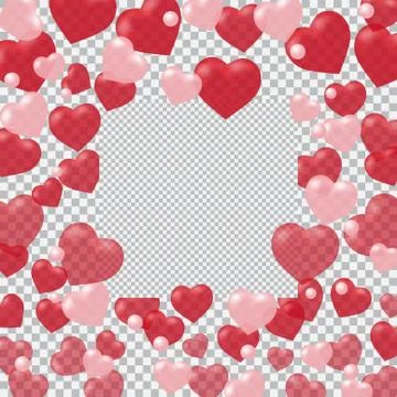 Red and pink translucent hearts arranged in a circle. Place the cell under .. Stock Illustration