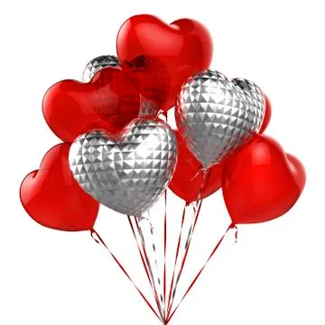 Red and silver balloons in the shape of heart Stock Illustration
