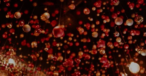 Red and silver balls in the background, decorate for Christmas happy new year Stock Footage 163286124