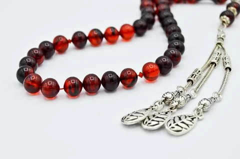 Red and silver beads sequenced, short rosary, tespih tesbih Stock Photos