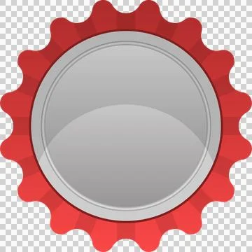 Red and silver bottle cap illustration with circular center and scalloped e.. Stock Illustration