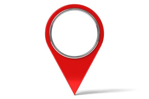 Red and silver location pin with a hole isolated on white background - 3D i.. Illustrazione stock