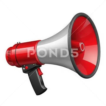 Red and silver megaphone with black handle isolated on white background PSD Template