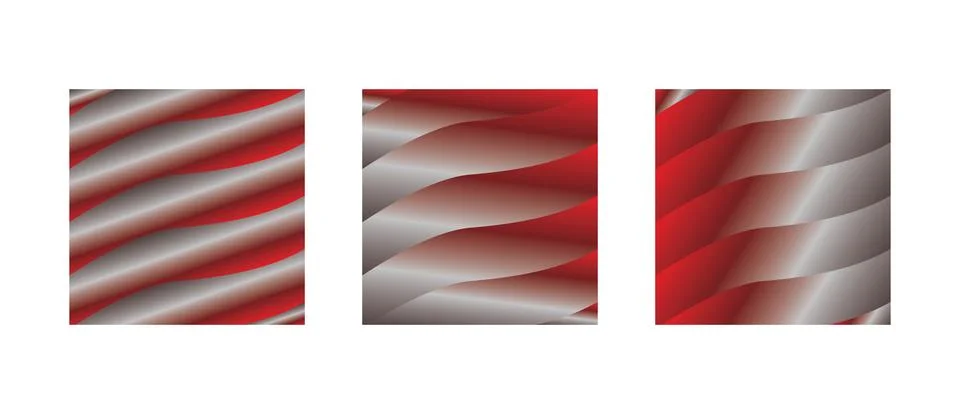 Red and Silver Metallic Gradient Wave Backgrounds with Geometric Striped Pa.. Stock Illustration