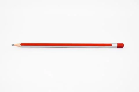 Red and silver stripped sharp wood pencil crayon isolated on a white backgrou Stock Photos