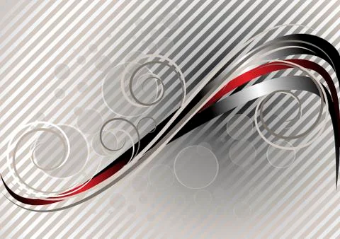 Red and silver wavy stripes on light striped background Stock Illustration