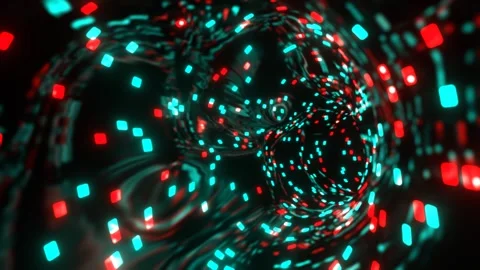 Red and Turquoise Abstract Liquid Tunnel with Neon Lights Background VJ Loop Stock Footage 314370688