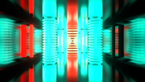Red and Turquoise Alien Strobe Corridor with Vertical Portal Background VJ L Stock Footage 304493816
