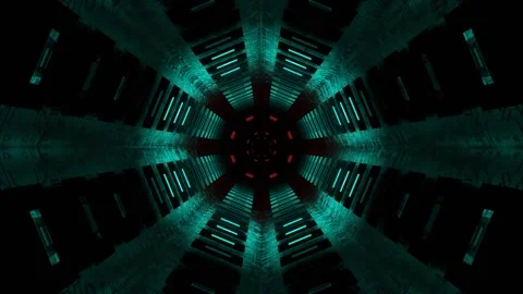 Red and Turquoise Alien Tunnel with Neon Elements and Microchips Background  Stock Footage 341671549