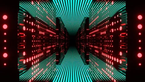 Red and Turquoise Data Tunnel Abstract Servers Background VJ Loop in 4K Stock Footage 344102271