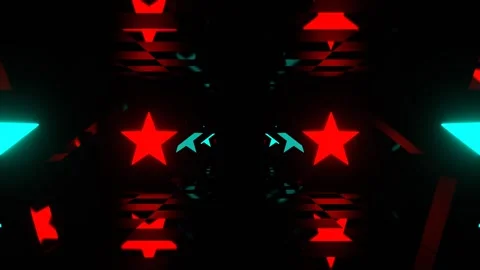 Red and Turquoise Endless Corridor of Neon Stars Background VJ Loop in 4K Stock Footage 314363978