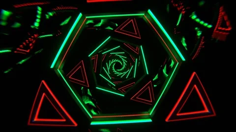 Red and Turquoise Flashing Triangle Mirror Tunnel Background VJ Loop in 4K Stock Footage 322648538