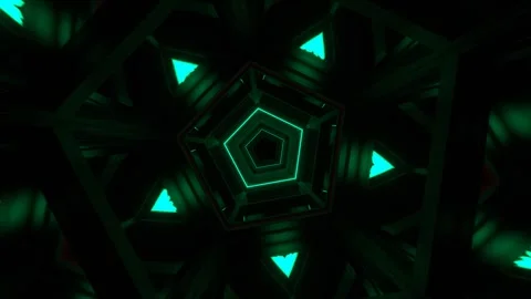 Red and Turquoise Mirrored Pentagonal Tunnel Background VJ Loop in 4K Stock Footage 305318108