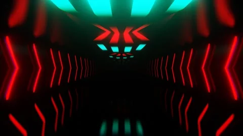 Red and Turquoise Neon Dark Infinity Corridor Background VJ Loop l 4K Stock Footage 297470601