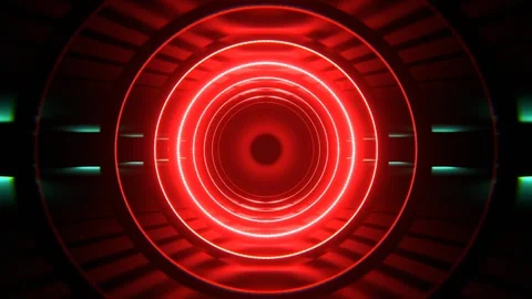 Red and Turquoise Sci-Fi Tunnel with Round Arches Background VJ Loop l 4K Stock Footage 295879043