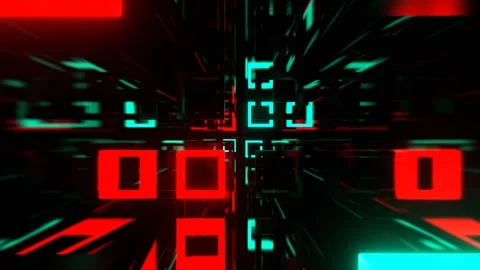 Red and Turquoise Strobe Abstract Tunnel of Neon Squares Background VJ Loop  Stock Footage 303046101